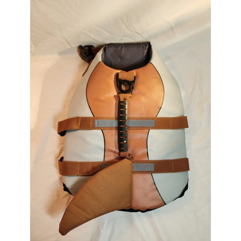Shark Fin Dog Life Jacket Small Orange Grey Reflective Safety Swim Vest‎ PFD